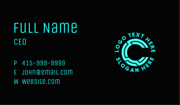 Neon Technology Letter C  Business Card Design Image Preview