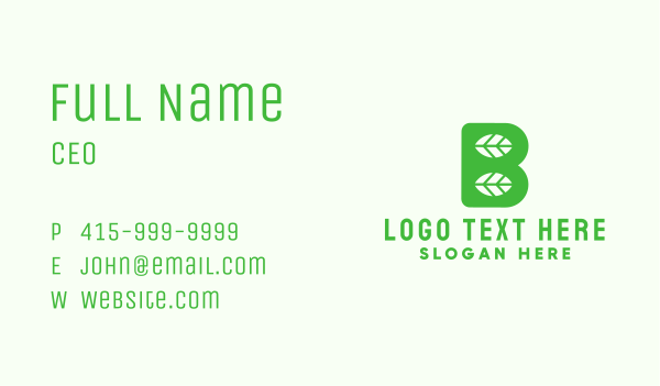 Green Leaf Letter B Business Card Design Image Preview