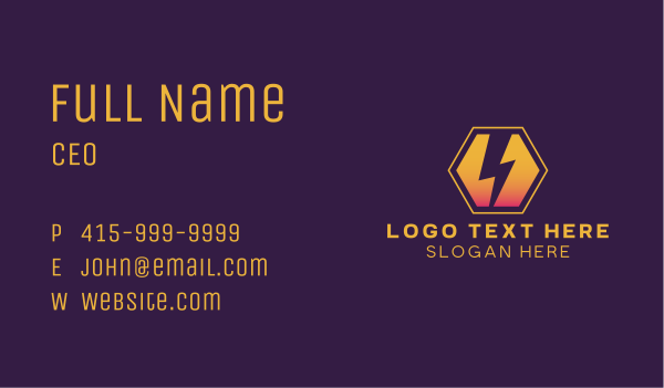 Lightning Bolt Hexagon Business Card Design Image Preview