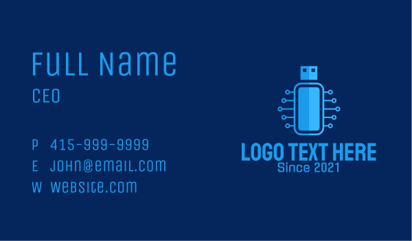 Blue USB Network  Business Card Design Image Preview