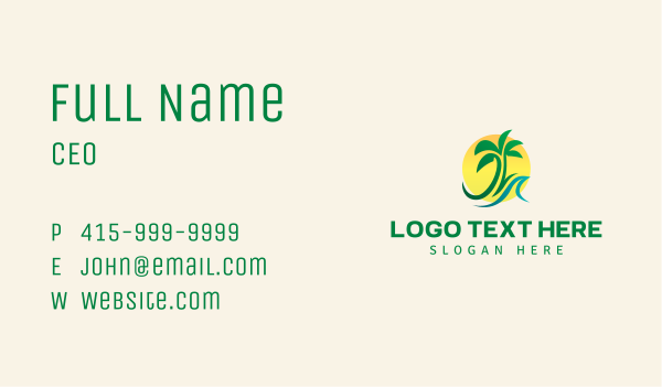Palm Tree Wave Sun Business Card Design Image Preview