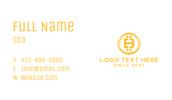 Golden Bitcoin Letter B Business Card Design Image Preview