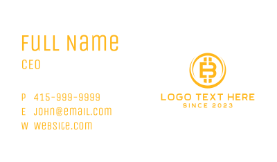 Golden Bitcoin Letter B Business Card Image Preview