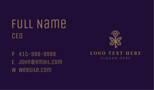 Gold Butterfly Key Business Card Design Image Preview