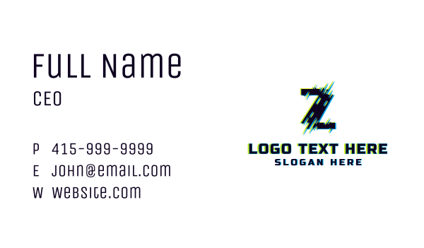 Modern Glitch Letter Z Business Card Design Image Preview