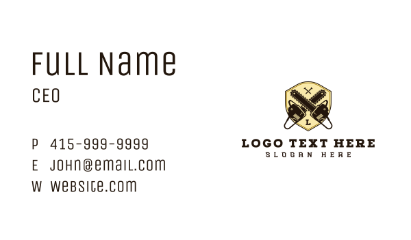 Lumberjack Chainsaw Shield Business Card Design Image Preview