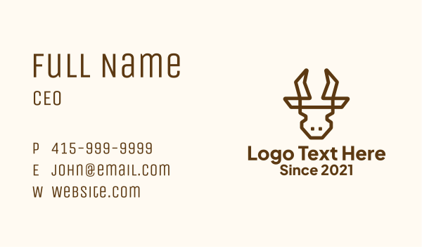 Monoline Brown Cow Business Card Design Image Preview