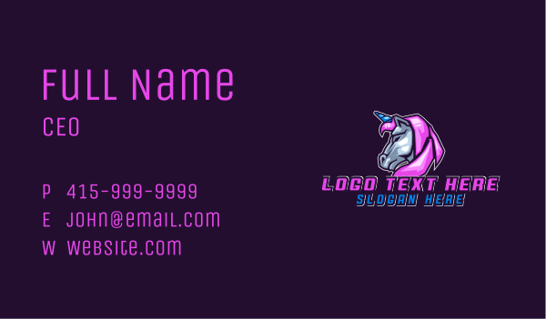 Unicorn Gamer Stallion Business Card Design Image Preview