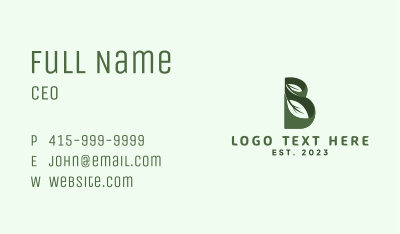 Botanical Leaf Letter B  Business Card Image Preview