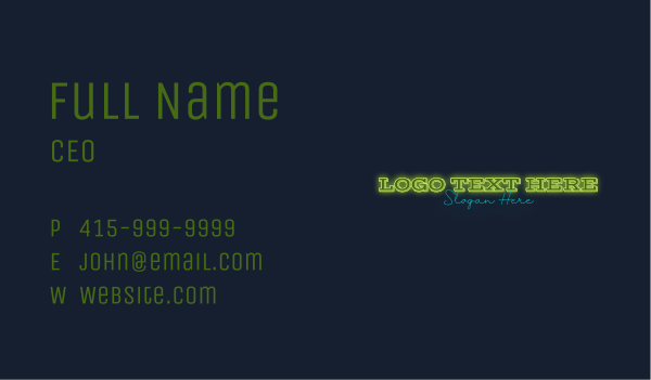 Neon Glow Wordmark Business Card Design Image Preview