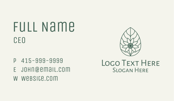 Green Monoline Flower Leaf Business Card Design Image Preview