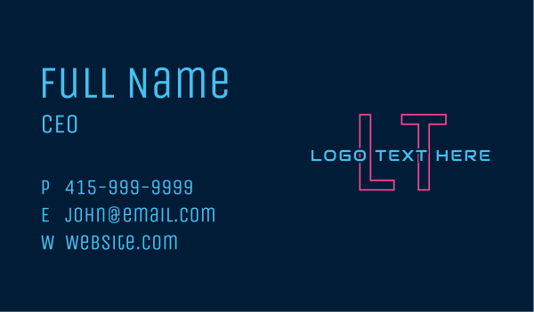 Neon Tech Letter Business Card Design Image Preview