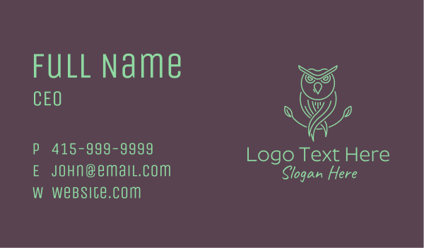 Green Minimalist Owl Bird Business Card Design Image Preview