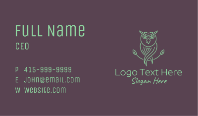 Green Minimalist Owl Bird Business Card Image Preview