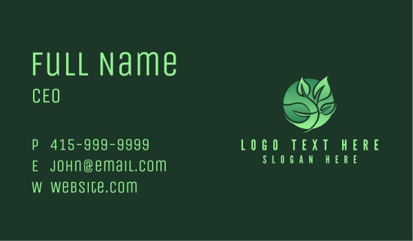 Green Leaf Vegan Circle Business Card Design Image Preview