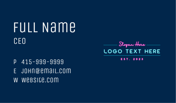 Neon Light Wordmark Business Card Design Image Preview