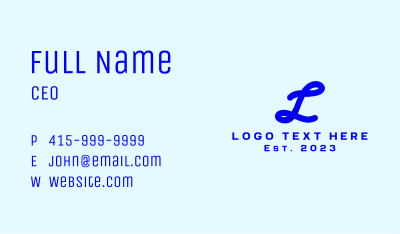 Blue Cursive Letter L Business Card Image Preview