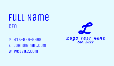 Blue Cursive Letter L Business Card