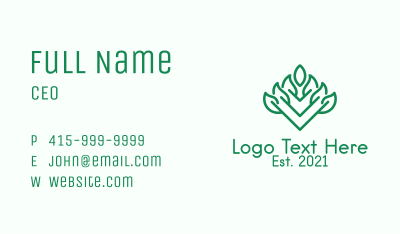 Green Outline Plant  Business Card