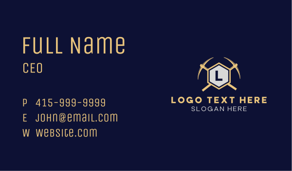 Industrial Pickaxe Hexagon Business Card Design Image Preview