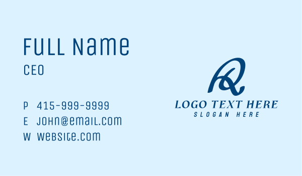 Blue Handwritten Letter R  Business Card Design Image Preview
