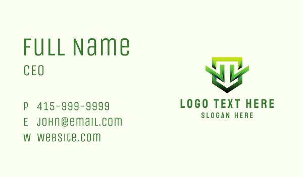 Green Geometric Shield  Business Card Design Image Preview