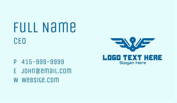 Blue Circuit Wings Business Card Design Image Preview