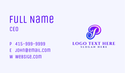 Script Swash Letter P Business Card Image Preview