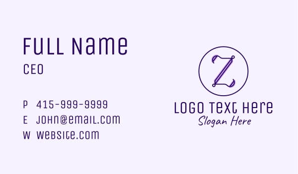 Violet Letter Z Business Card Design