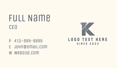 Lawyer Pillar Letter K Business Card Image Preview