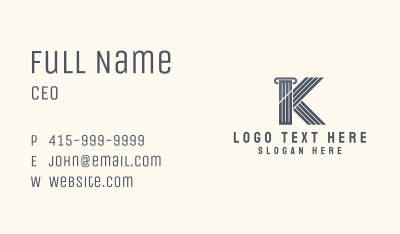 Lawyer Pillar Letter K Business Card Image Preview