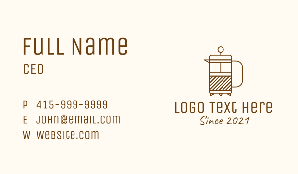Minimalist French Press  Business Card Design Image Preview