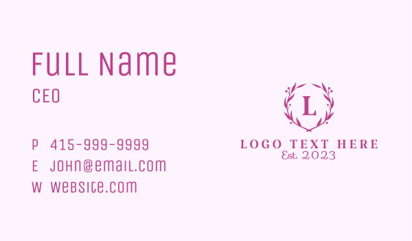 Pink Ornamental Wreath Business Card Design Image Preview