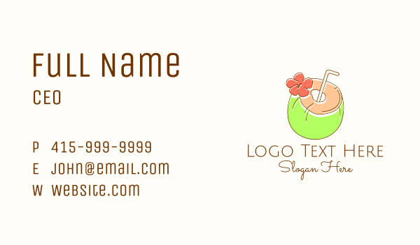 Tropical Coconut Juice  Business Card Design Image Preview