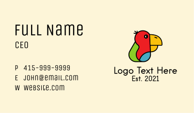 Colorful Parrot Head  Business Card Image Preview
