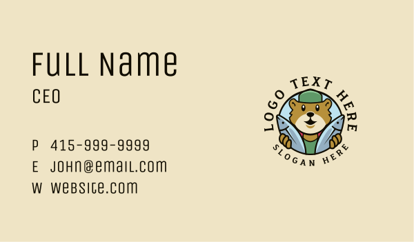 Fishing Bear Animal Business Card Design Image Preview