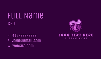 Purple Graffiti Letter T Business Card Image Preview