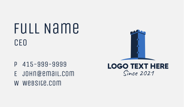 Blue Castle Tower  Business Card Design Image Preview