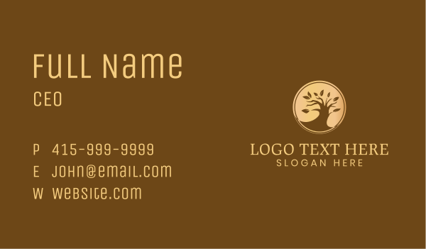 Metallic Gold Tree Business Card Design Image Preview