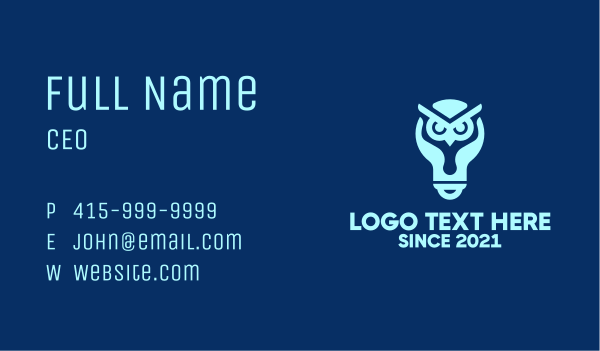 Blue Owl Light Bulb  Business Card Design Image Preview