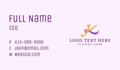 Stylish Ribbon Letter K Business Card Image Preview