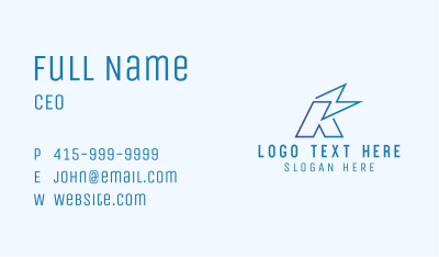 Electric Bolt Letter K  Business Card Image Preview