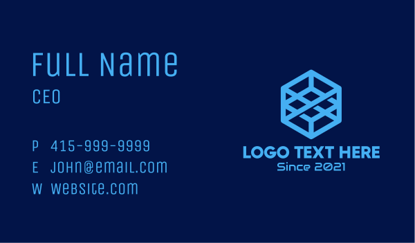 Cyber Blue Cube Business Card Design Image Preview