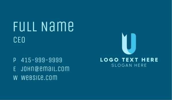 Blue Ribbon Letter U  Business Card Design Image Preview