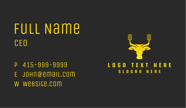 Yellow Bull Fork Business Card Design Image Preview