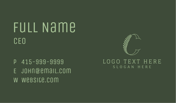 Green Leaf Letter C Business Card Design Image Preview