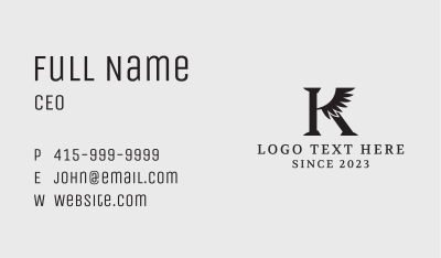 Black Winged Letter K Business Card Image Preview