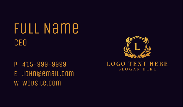 Gold Herbal Shield Letter Business Card Design Image Preview