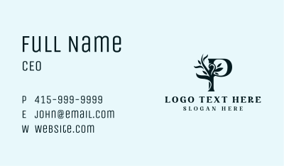 Natural Leaf Letter P Business Card Image Preview