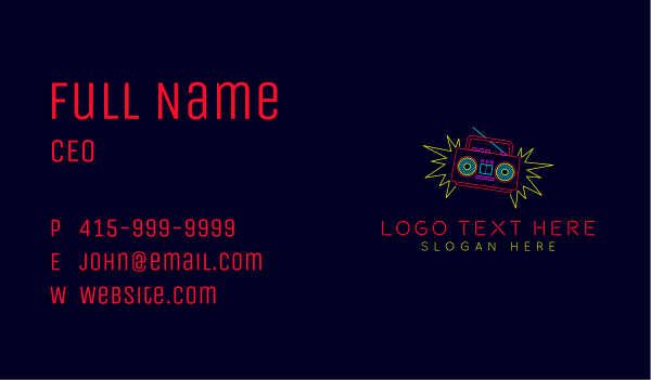 Neon Boombox Radio Business Card Design Image Preview